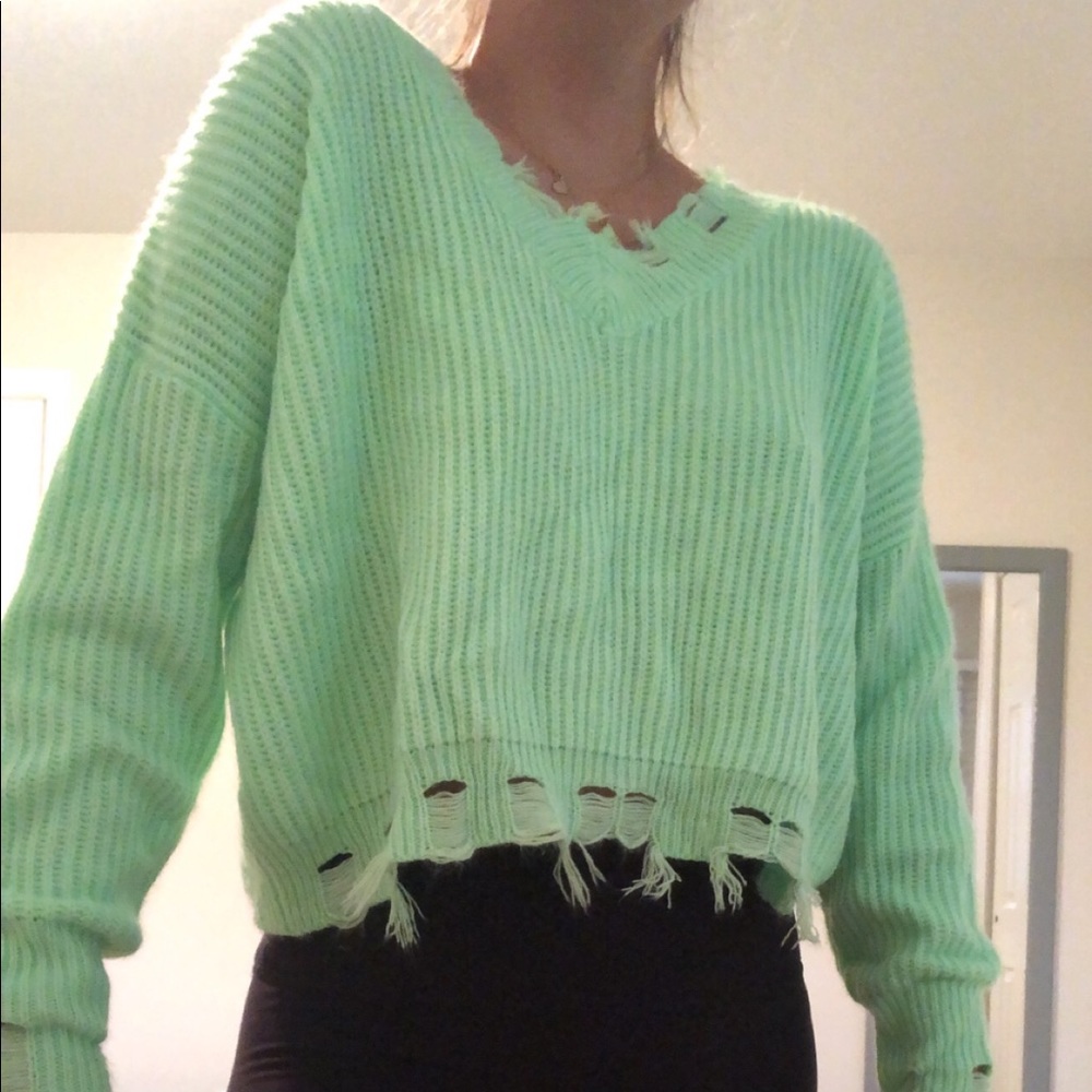 Neon Green off the shoulder light-weight sweater